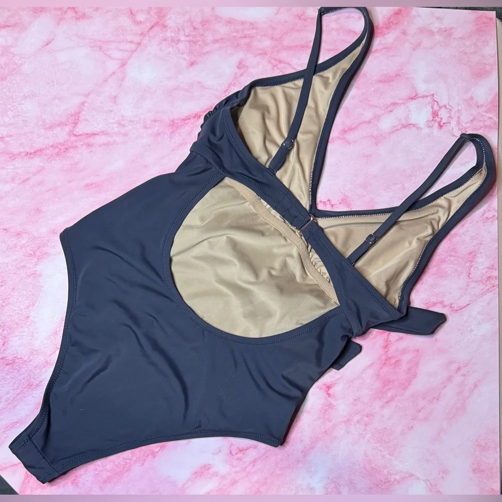 Shade & Shore Navy One Piece Swimsuit Small Tummy Control Cutout Beachwear Chic